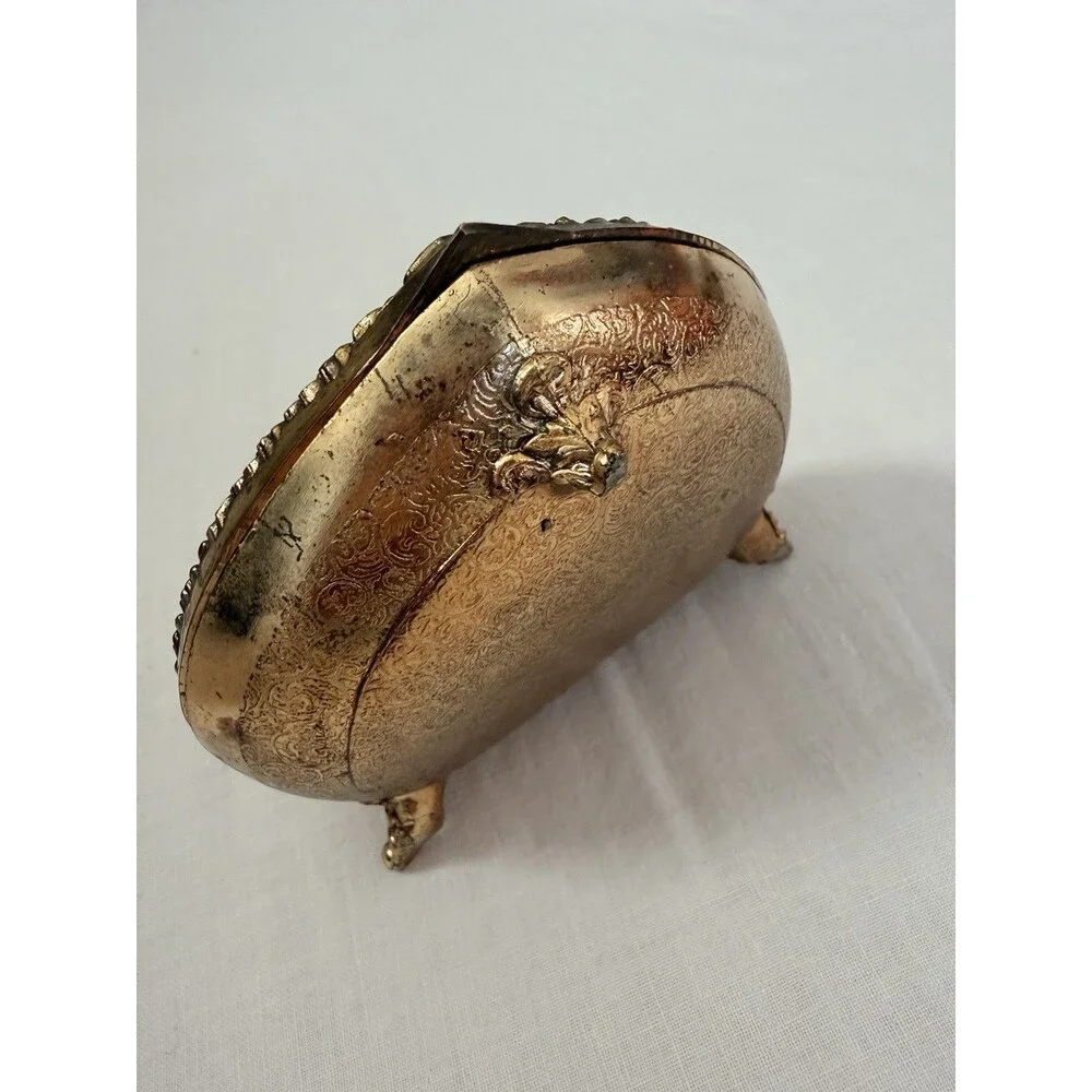 Vintage Gold Tone Filigree Butterfly Heart Trinket Box Red Velvet Cottagecore